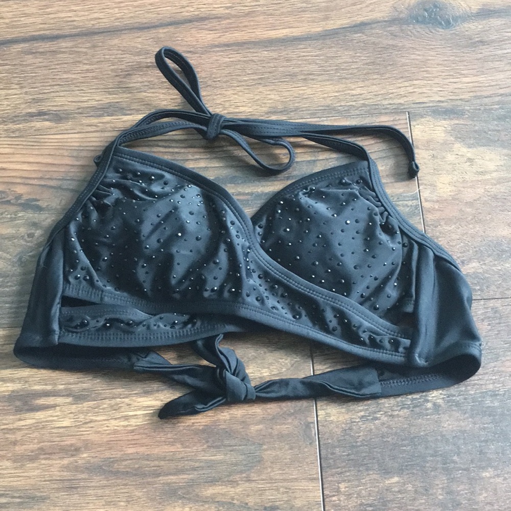 Jeweled Black Bikini Top